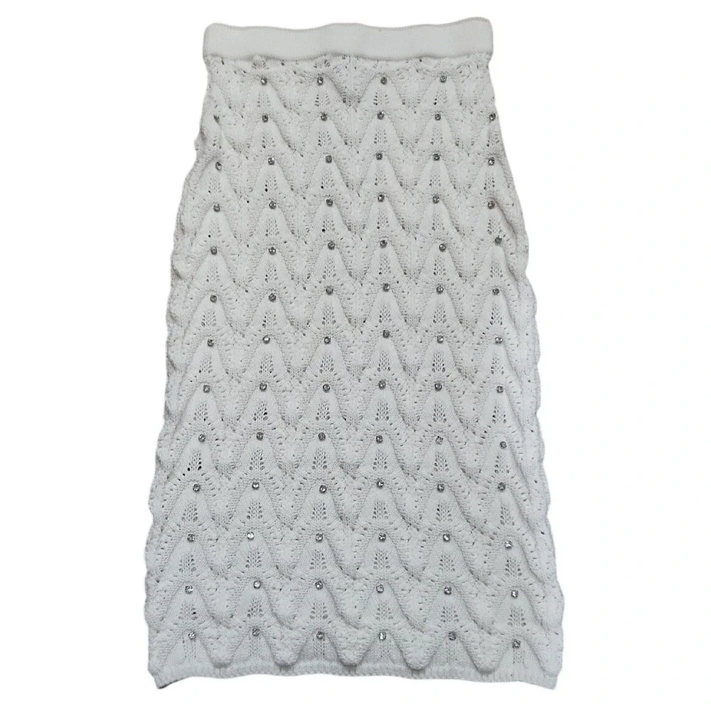 Industry Knit Crystal Baddie‎ Sweater Midi Rich Mom Pencil Skirt Stretch Small